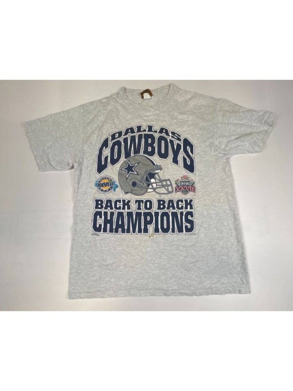 Vintage 1993 L Dallas Cowboys Super Bowl Back to Back Champions T-Shirt Grey